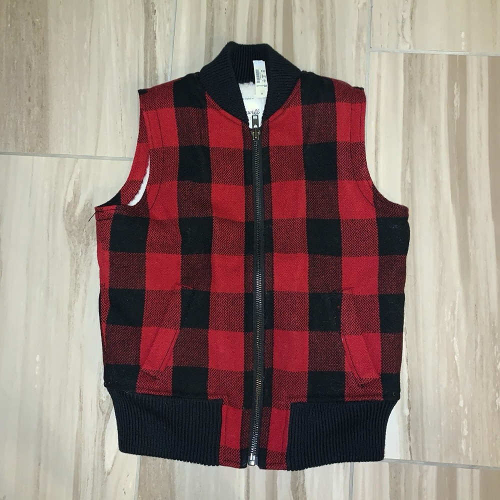 Madewell women’s red buffalo check vest With shearling Xs